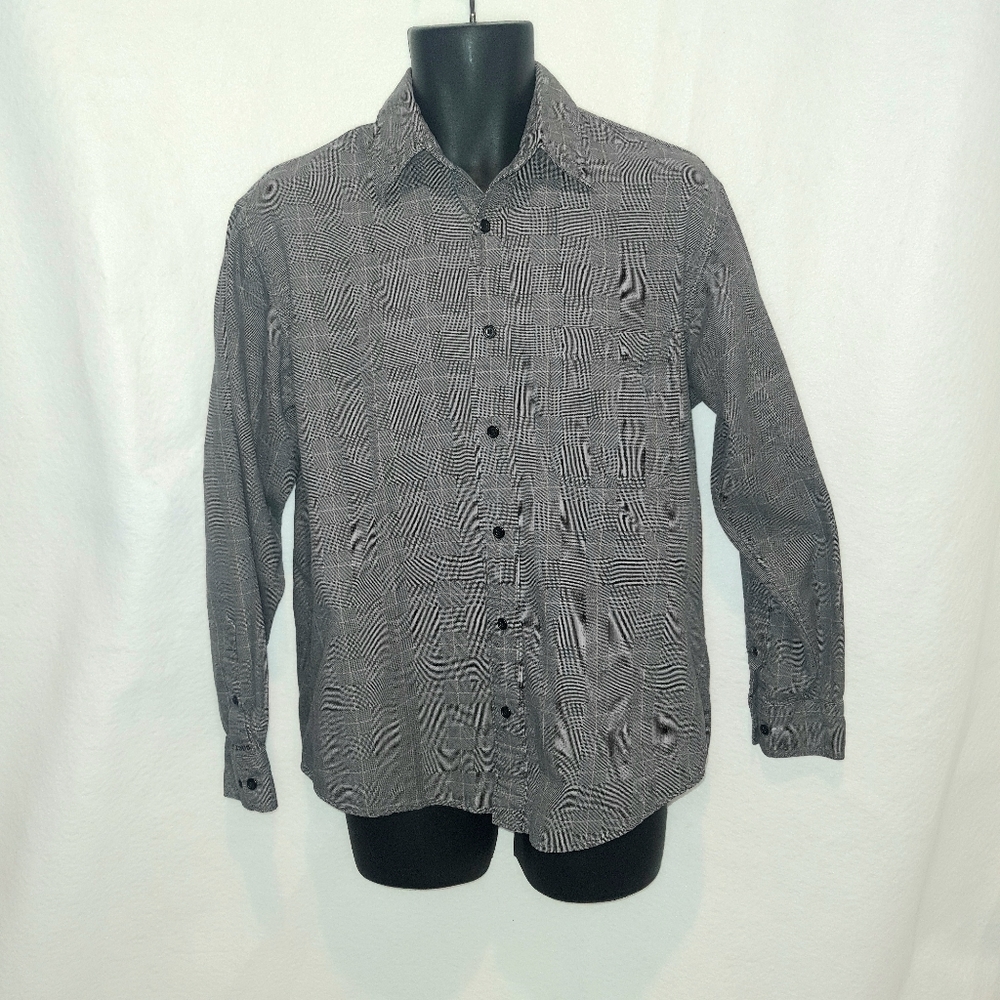Izod Mens Long Sleeve Striped Casual Shirt Medium Med Gray - Picture 1 of 9